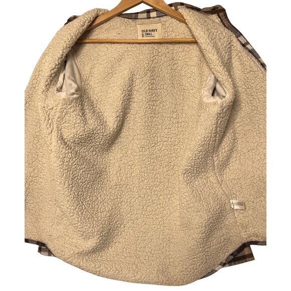 Old Navy Men's Sherpa Shacket Small Plaid Flannel Button-Up Long Sleeve Patch El - Picture 8 of 16